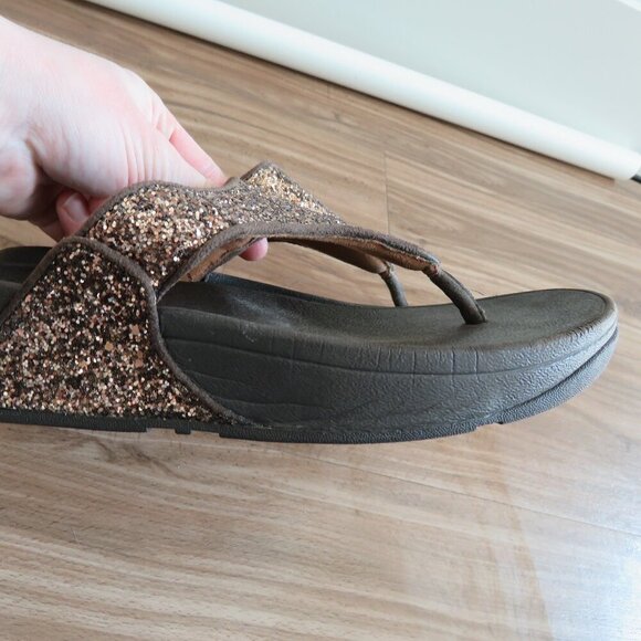 FITFLOP Lulu Chocolate Metallic Glitter Flip Flop Thong Sandals - Size US 7 - Picture 13 of 16